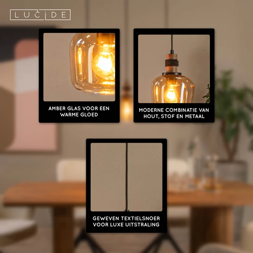 Lucide ILONA - Hanglamp - 3xE27 - Amber - USP